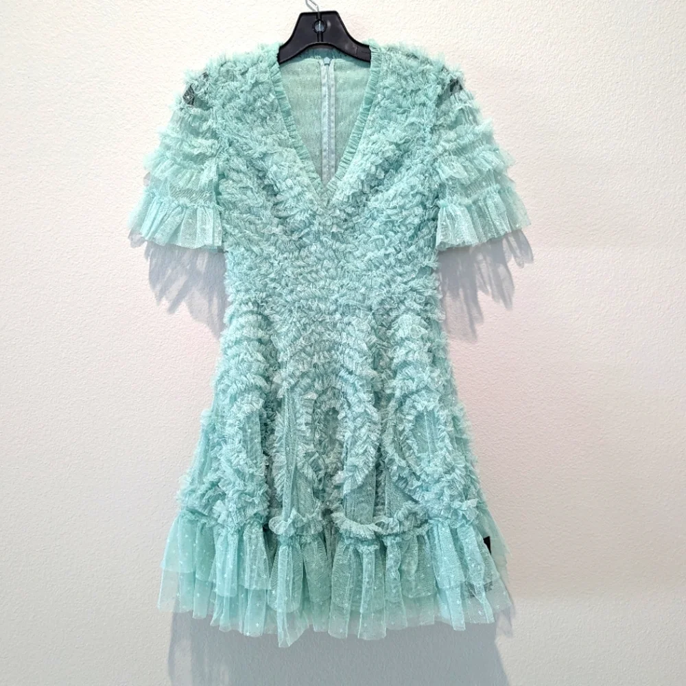 Needle & Thread Verity Ruffle V-Neck Mini dress - Picture 1 of 7